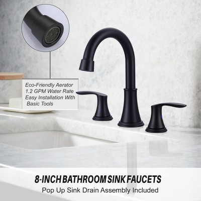 Matte Black Widespread Double Handle Bathroom Faucet with Pop Up Drain