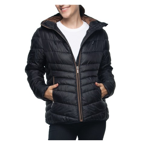 Rokka&Rolla Women's Light Puffer Jacket Coat-Rich Black, size X Large