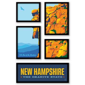 Americanflat New England Lighthouse Coastal 5 Piece Grid Wall Art Room Decor Set - coastal Modern Home Decor Wall Prints