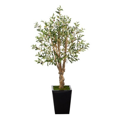 Nearly Natural 4.5-ft Olive Artificial Tree in Black Metal Planter