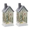 Glass Lighted House Decor Set – Pine Tree and Cardinal – 9 in – Set of 2 – Holiday Accent – By Melrose - 2 of 3