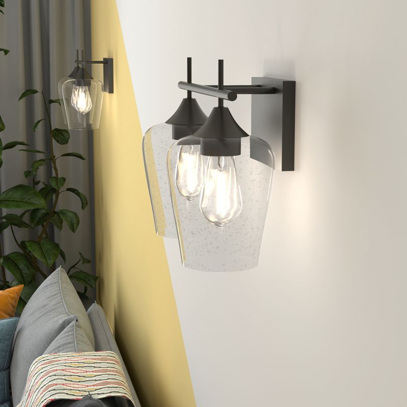 Tangkula 2/3-Light Wall Sconce Vanity Light Fixture with Clear Seeded Glass Lampshade, 2 of 6