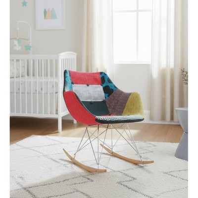 LeisureMod Willow Nursery Rocking Chair in Twill Fabric/Velvet Upholstery - Eiffel Ash Wood Base, Plus Comfort, Perfect for Nurseries
