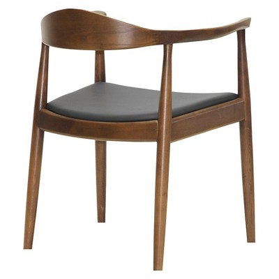 Mid-Century Modern Walnut and Black Faux Leather Arm Chair