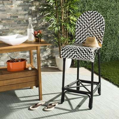 Tilden Black and White Rattan Indoor/Outdoor Bar Stool