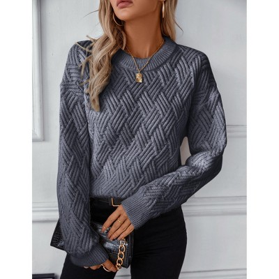 Women Cable Knit Vintage Chunky Sweater Loose Casual Knitted Sweater Unisex Woven Crewneck Knitted Top