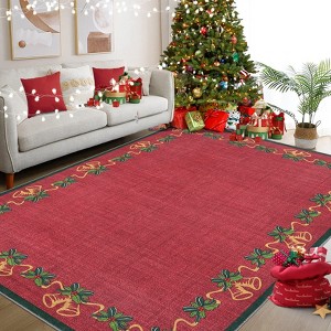 Christmas Area Rugs, Washable Non-Slip Christmas Bell Carpet, Soft Low Pile Foldable Stain Resistant for Bedroom, Home - 1 of 4