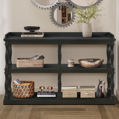 59.8"W Console Table with 3-Tier Open Storage Shelves and Turned Twist Column Effect Support Legs, Narrow Sofa Entry Table - ModernLuxe