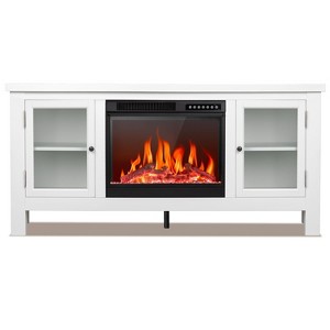 R.W.FLAME 58" Electric Fireplace with Wood Mantel: Pearl Freestanding Unit with Logs & Remote, TV Stand Heater, Adjustable LED Flame, 750W/1500W - 1 of 3