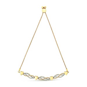 Haus of Brilliance 14K Yellow Gold Plated Silver 1/10 Cttw Diamond Wave and Hearts Bolo Bracelet - 1 of 4