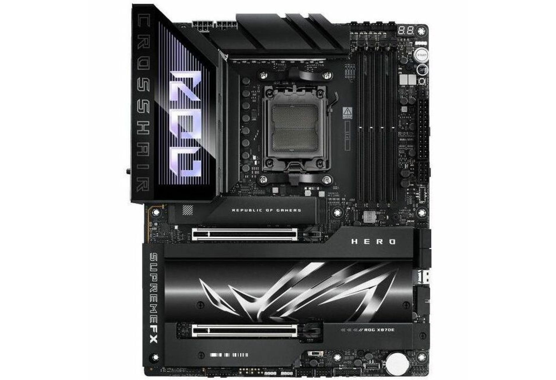 Asus ROG Crosshair X870E HERO Gaming Desktop Motherboard - AMD X870E Chipset - Socket AM5 - ATX - Ryzen 7, Ryzen 8, Ryzen 9 Processor Supported