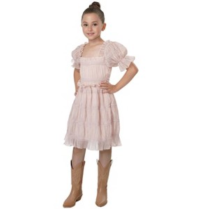 2Bunnies Girls' Vintage Ruffle Puff Sleeve Mesh Tulle Dress On and Off Shoulder - 1 of 4