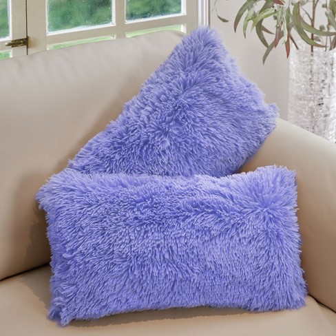 Cheer Collection Set of 2 Shaggy Hair Decorative Throw Pillows - 12x20, Very Peri, Purple