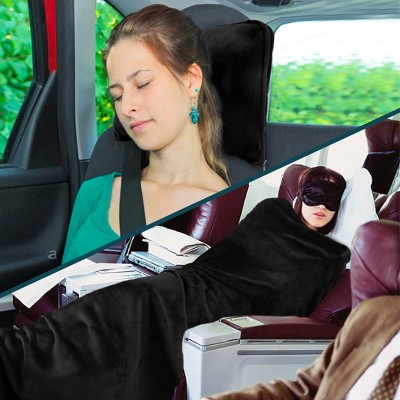 Black Fleece Travel Blanket and Pillow Set