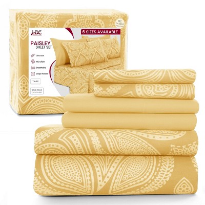 6 Piece Sheet Sets Paisley Printed Sheets Set Ultra Soft Deep Pocket Microfiber Bed Sheets - Lux Decor Collection