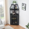 Corner Wine Bar Rack Cabinet with Detachable Wine Rack, Bar Cabinet with Glass Holder, Small Sideboard and Buffet Cabinet with Mesh Door - 3 of 4
