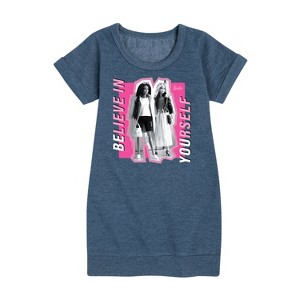 Girls' - Barbie - Believe In Yourself Graphic Short Sleeve Fleece Dress - 1 of 4