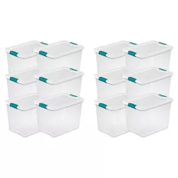 Sterilite Multipurpose 25 Quart Capacity Clear Plastic Storage Tote Home and Office Organization Bins with Latching Lids and Handles, (12 Pack)