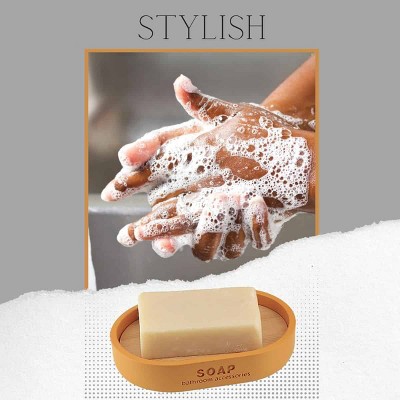 Mustard Yellow Polyresin Soap Dish with Bamboo Base