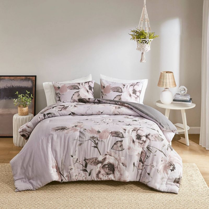 3pc Astrid Floral Printed Comforter Set Lilac - Madison Park, 3 of 11