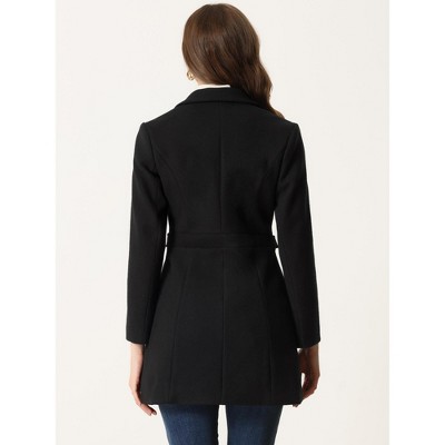 Allegra K Women's Notched Lapel Single Breasted Button Down Outerwear Winter Coats Black Medium — фото 4