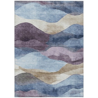 HomeRoots 5' X 8' Denim Blue And Eggplant Abstract Washable Indoor Outdoor Area Rug
