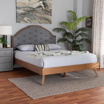 Baxton Studio Blanchard Fabric and Wood Platform Bed Gray/Walnut Brown