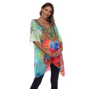 Maternity Plus Size Short Caftan with Tie-up Neckline - White Mark - 1 of 4