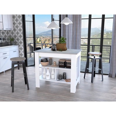 Grungis Kitchen Island Cart with Three Concealed Shelves,Kitchen Island with Large Top Surface,Island Table for Kitchen