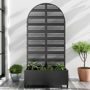 Wooakway 72"H Arch Metal Planter Box with Trellis Raised Garden Bed with Arbor Privacy Screen with Wheels - 1 of 4