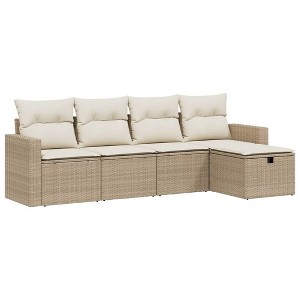 vidaXL 5 Piece Patio Sofa Set with Cushions Beige and Cream Poly Rattan - Without Storage - 1 of 4
