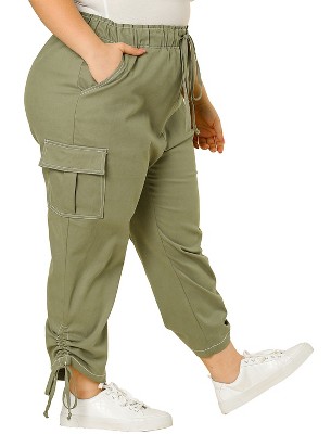 Agnes Orinda Women's Plus Size Drawstring Elastic Waist Cargo Pants with  Pockets Army Green 4X