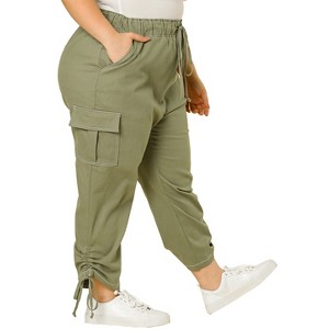 Agnes Orinda Women's Plus Size Drawstring Elastic Waist Cargo Pants with Pockets - 1 of 4