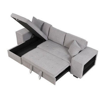 NicBex Modern Pull Out Sofa Bed Convertible Sleeper Sofa with Storage Chaise and 2 Stools for Living Room