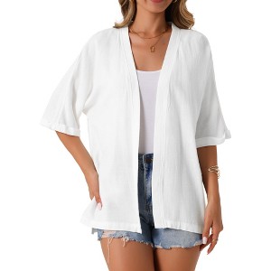 INSPIRE CHIC Women's Summer Linen Short Sleeve Open Front Loose Cover Ups Lightweight Casual Cardigan - 1 of 4
