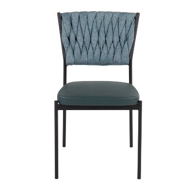 Braided Tania 39" Blue Faux Leather Metal Dining Chair Set