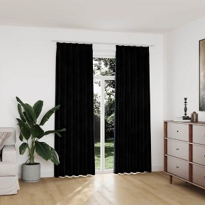 Aghana Digitals 2-Pack Black Velvet Blackout Curtains 55.1x88.6" with Metal Hooks - Privacy & Light - 1 of 4
