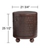 Kensington Hill Hadley Rustic Vintage Wood Round Accent Table 21 3/4" Wide with Storage Shelf Brown Petition Leather Embossed Pattern for Living Room - 4 of 4
