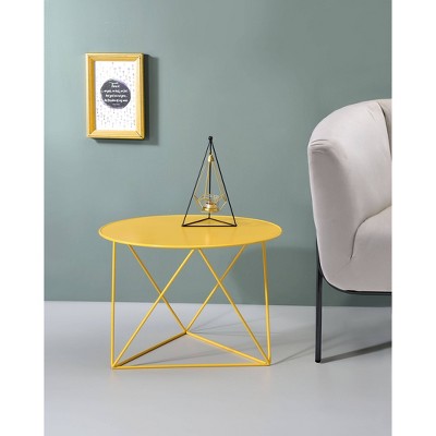 27" Yellow Metal Geometric Round Accent Table