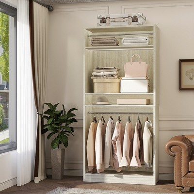 Aheaplus 36" Wooden Closet Organizer and Hangers, Freestanding Wardrobe with Hanging Rails and Adjustable Shelves