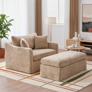 Merax Wide Chenille Accent Chair with Oversized Ottoman - 1 of 4