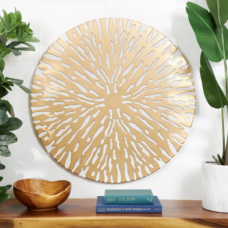 36&#34;x36&#34; Wooden Starburst Round Abstract Carved Wall Decor with White Backing Gold - Olivia &#38; May, 2 of 9