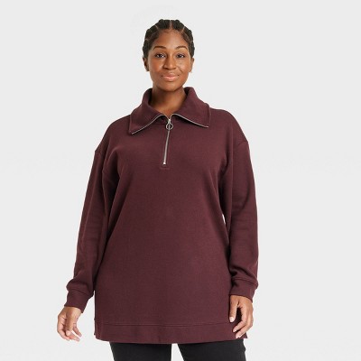 Women's Plus Size Ribbed Quarter Zip Tunic Sweatshirt - Ava & Viv™ Grape  Purple X : Target