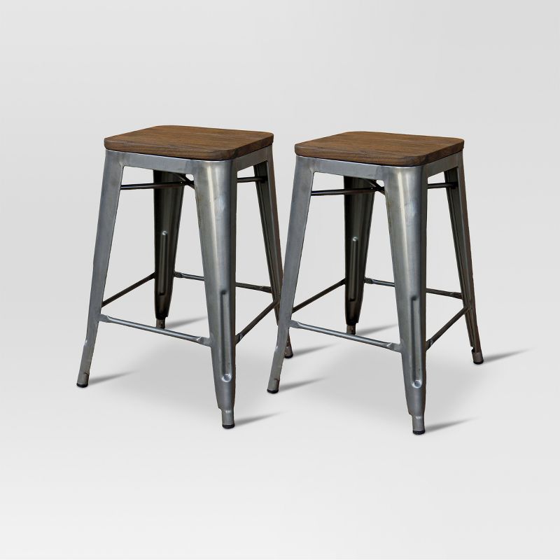 Set of 2 Hampden Industrial 24&#34; Counter Height Barstool Natural Metal - Threshold&#8482;, 1 of 6