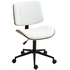 HOMCOM Home Office Chair No Arms with Wheels, PU Leather Mid Back Desk Chair with Adjustable Height, 360 Swivel for Office, Meeting Room, White - 1 of 4