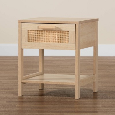Sebille Light Brown Wood and Rattan 1-Drawer Accent Table