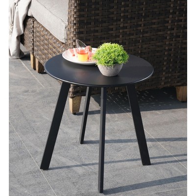 DOMETOUR 17.7x18 Inches Outdoor Side Table, Patio Round Steel End Table Small Accent Table for Patio Balcony Bedroom Living Room