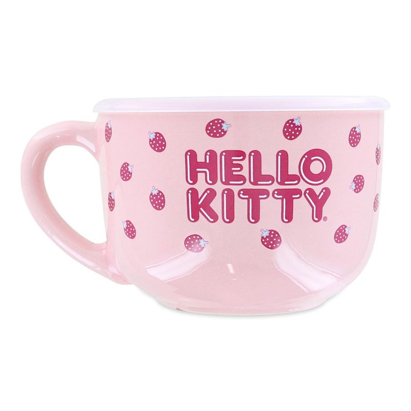 Silver Buffalo Hello Kitty Strawberries 25oz Ceramic Soup Mug with Vented Lid, 2 of 5