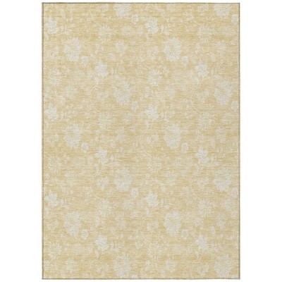 Yellow Wheat And Ivory Floral Washable Indoor Outdoor Area Rug