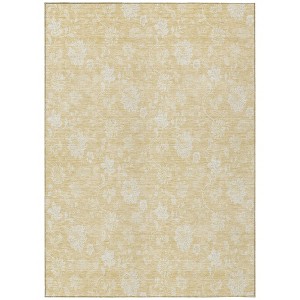 Yellow Wheat And Ivory Floral Washable Indoor Outdoor Area Rug - 1 of 4